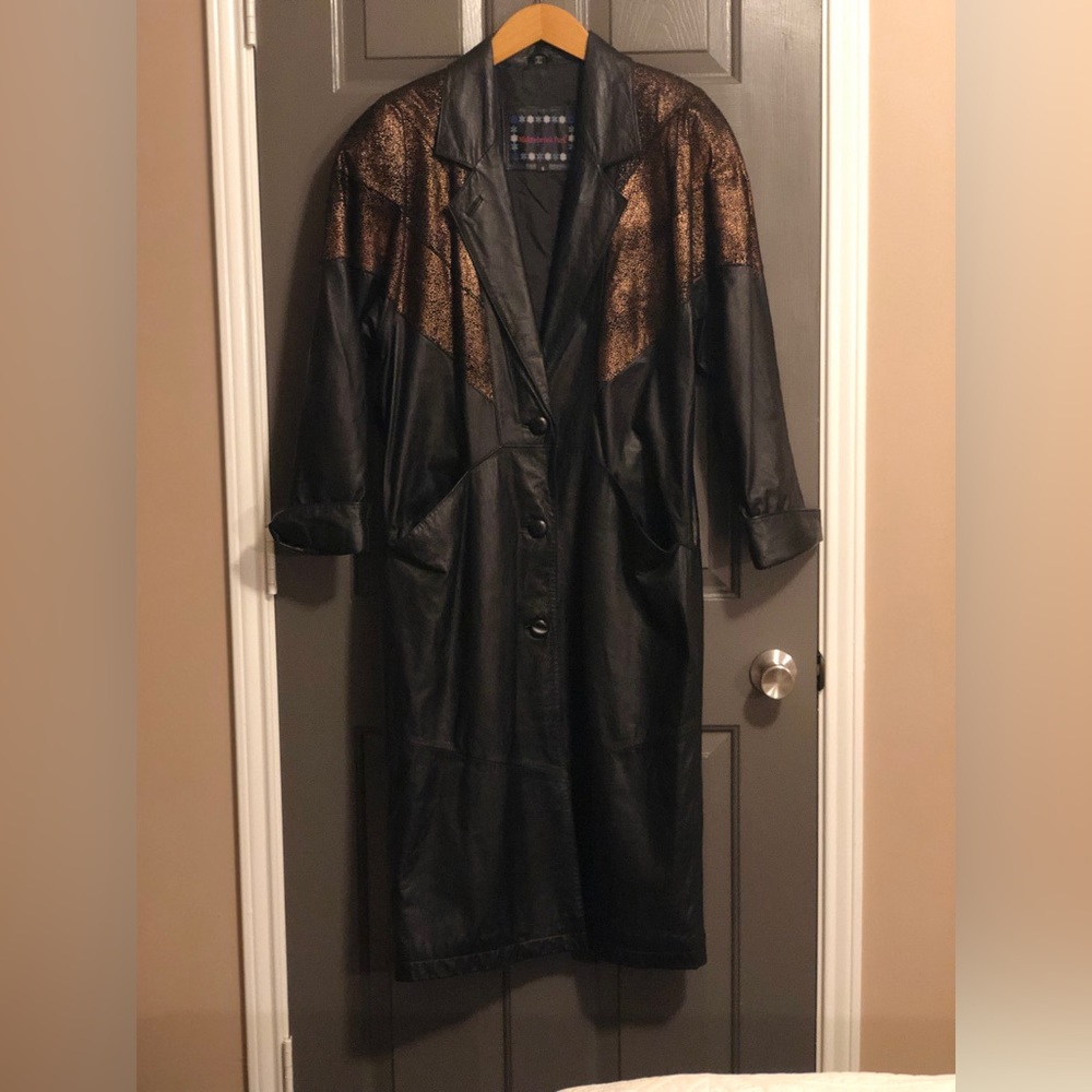 Vintage Middlebrook Park Women’s Full Length Black 3-Button Leather Coat Small